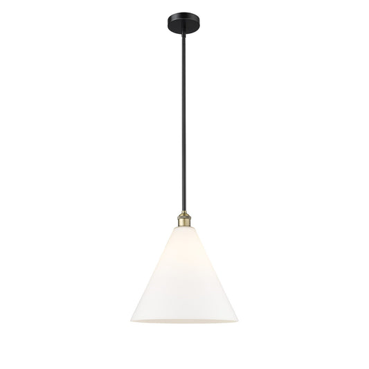 Innovations Berkshire Glass 16in 1-Light Pendant | Industrial Black Antique Brass and Matte White Glass | Kitchen Island & | Model 616-1S-BAB-GBC-161