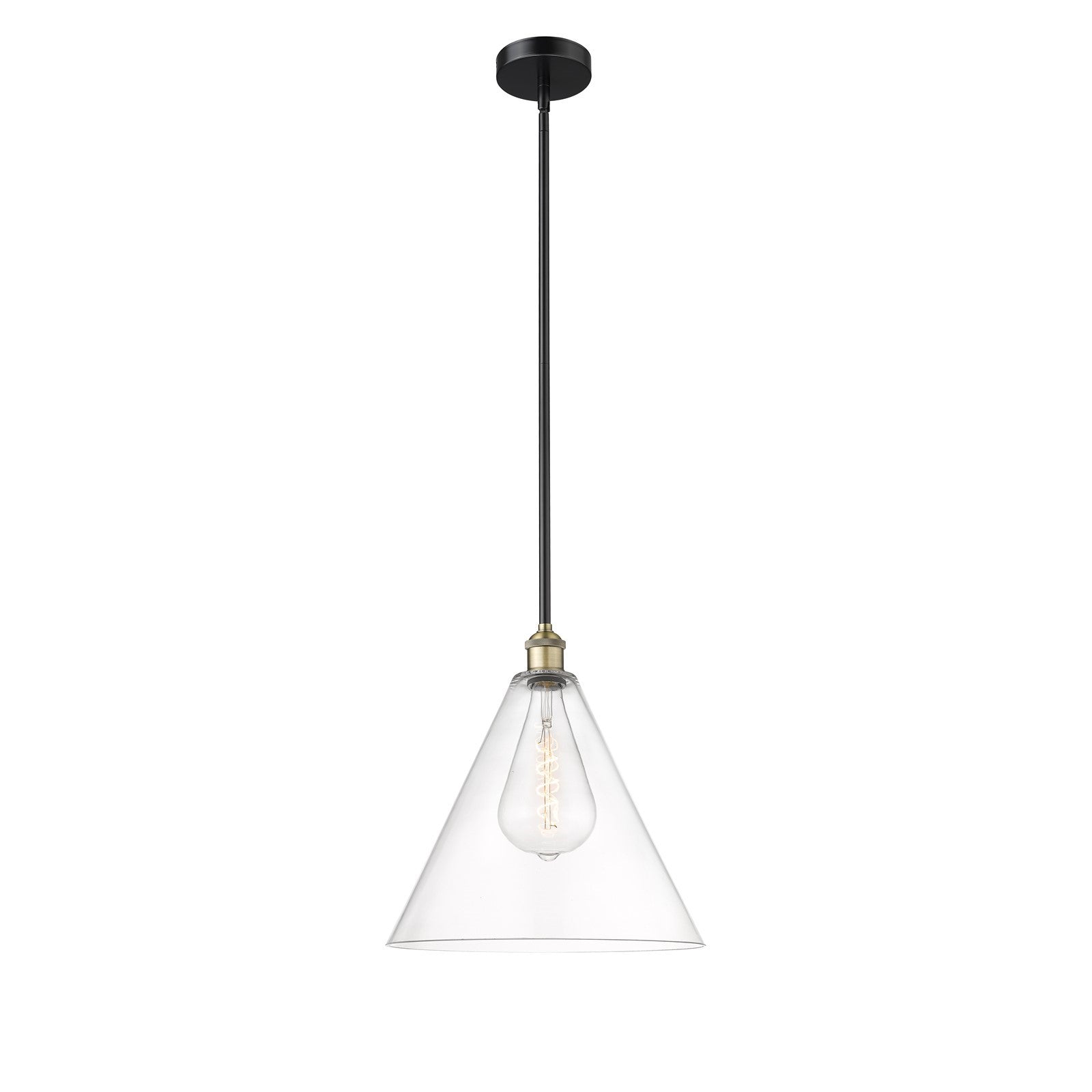 Innovations Berkshire Glass 16in 1-Light Pendant | Industrial Black Antique Brass and Clear Glass | Kitchen Island & Dining | Model 616-1S-BAB-GBC-162-LED