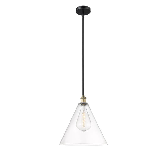 Innovations Berkshire Glass 16in 1-Light Pendant | Industrial Black Antique Brass and Clear Glass | Kitchen Island & Dining | Model 616-1S-BAB-GBC-162-LED