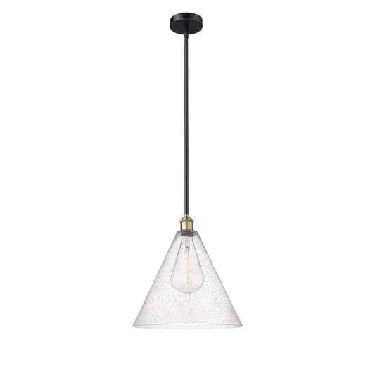 Innovations Berkshire Glass 16in 1-Light Pendant | Industrial Black Antique Brass and Seedy Glass | Kitchen Island & Dining | Model 616-1S-BAB-GBC-164-LED
