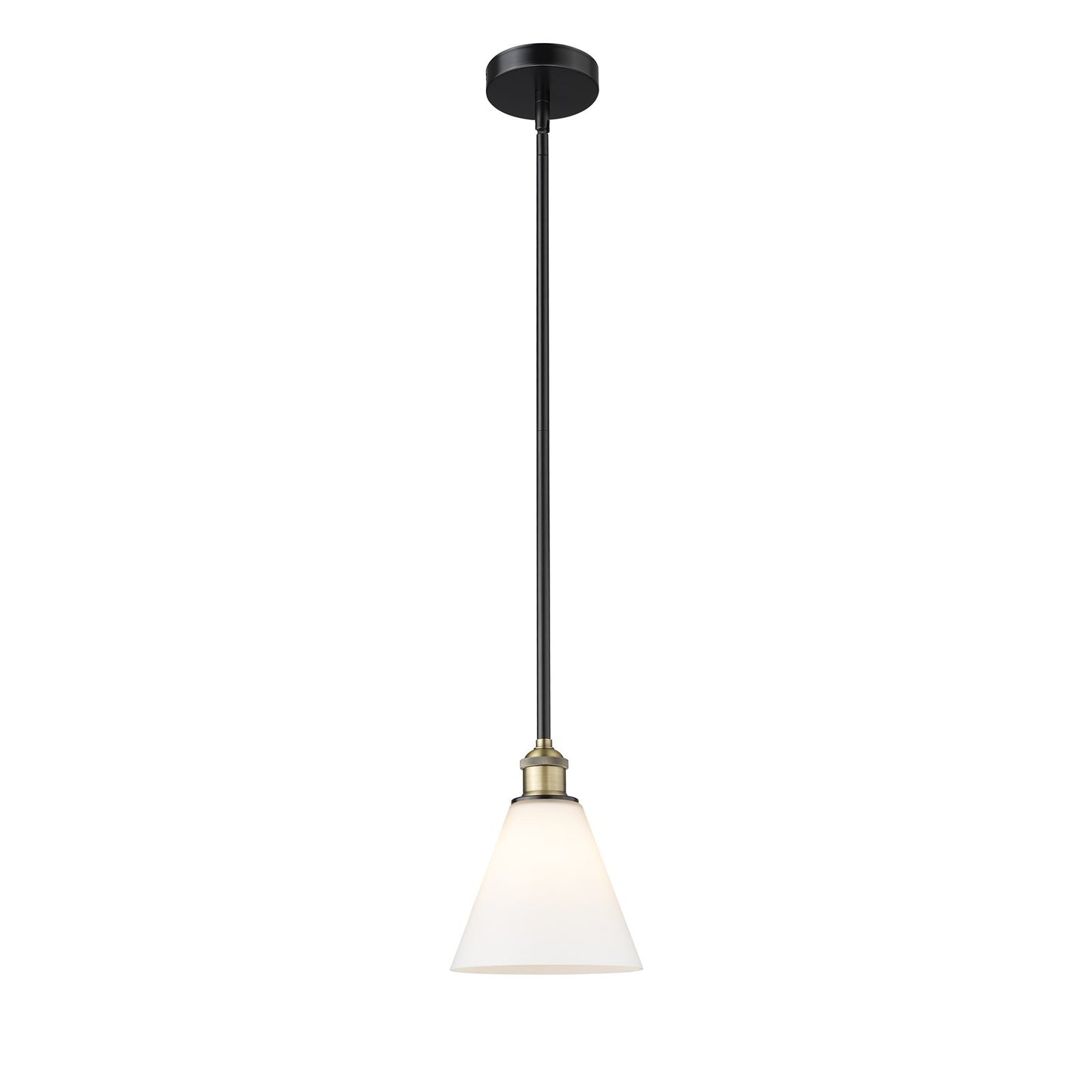 Innovations Berkshire 8in 1-Light Mini Pendant | Industrial Black Antique Brass Steel and Matte White Glass | Kitchen Island & | Model 616-1S-BAB-GBC-81