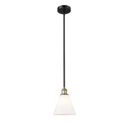 Innovations Berkshire Glass 8in 1-Light Mini Pendant | Industrial Black Antique Brass and Matte White Glass | Kitchen Island | Model 616-1S-BAB-GBC-81-LED