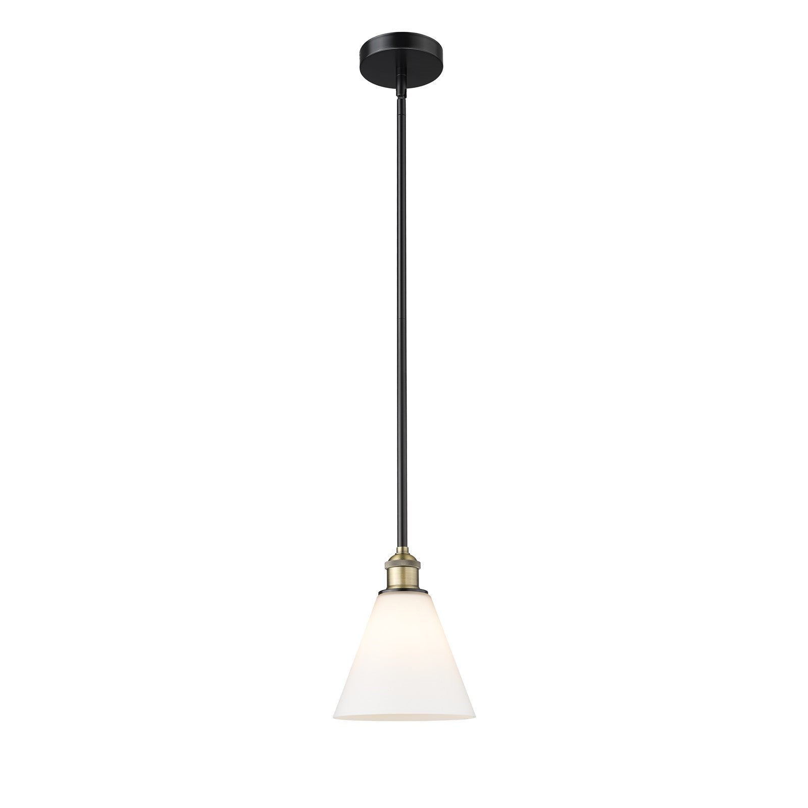 Innovations Berkshire Glass 8in 1-Light Mini Pendant | Industrial Black Antique Brass and Matte White Glass | Kitchen Island | Model 616-1S-BAB-GBC-81-LED