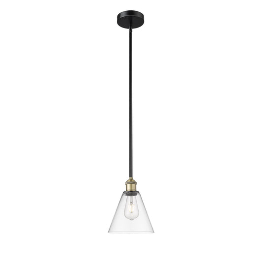 Innovations Berkshire Glass 8in 1-Light Mini Pendant | Industrial Black Antique Brass and Clear Glass | Kitchen Island & | Model 616-1S-BAB-GBC-82-LED