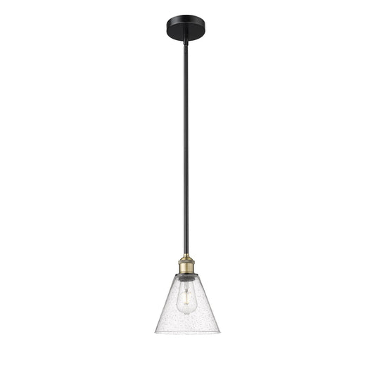 Innovations Berkshire Glass 8in 1-Light Mini Pendant | Industrial Black Antique Brass and Seedy Glass | Kitchen Island & | Model 616-1S-BAB-GBC-84-LED
