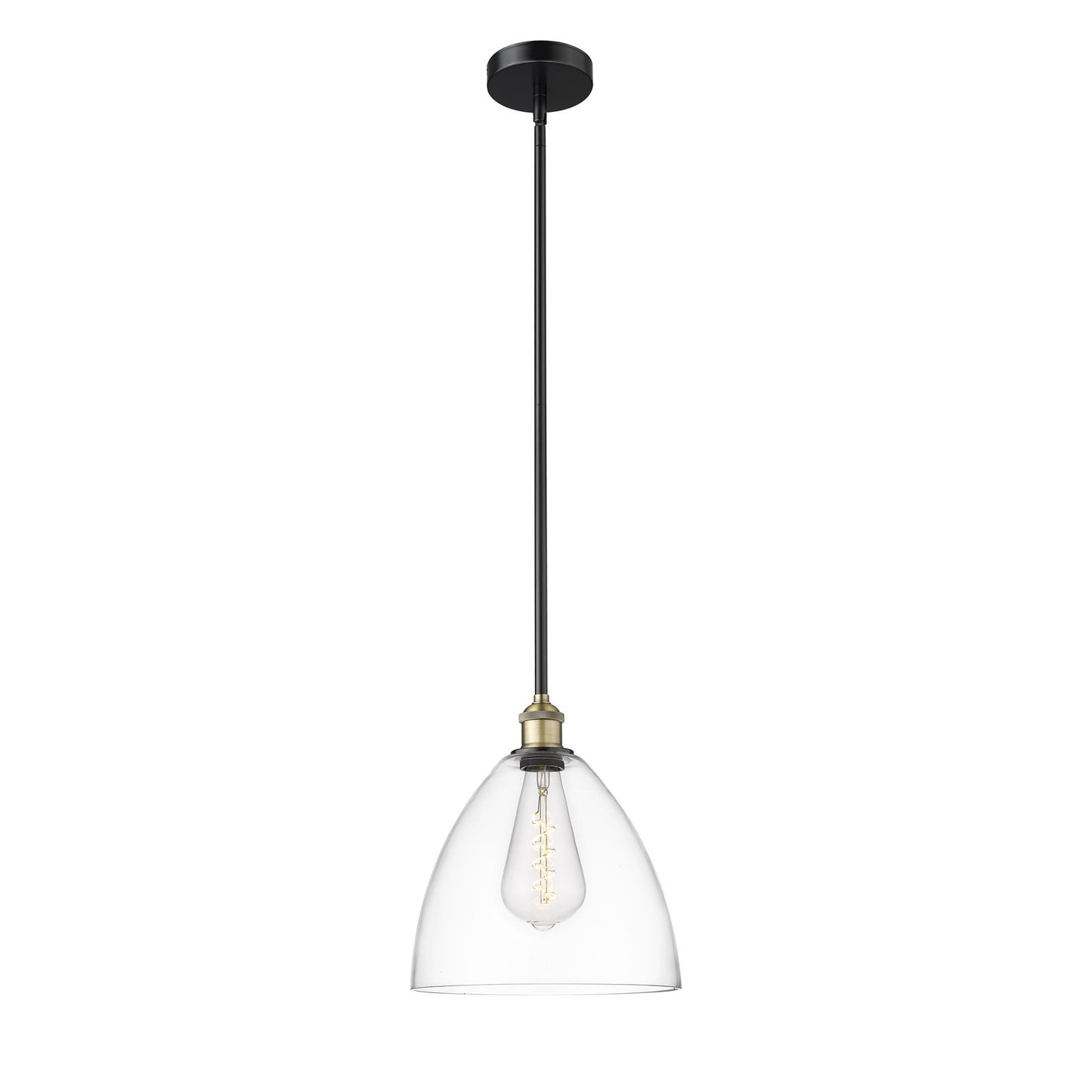 Innovations Bristol 12in 1-Light Mini Pendant | Industrial Black Antique Brass Steel and Clear Glass | Kitchen Island & Dining | Model 616-1S-BAB-GBD-122