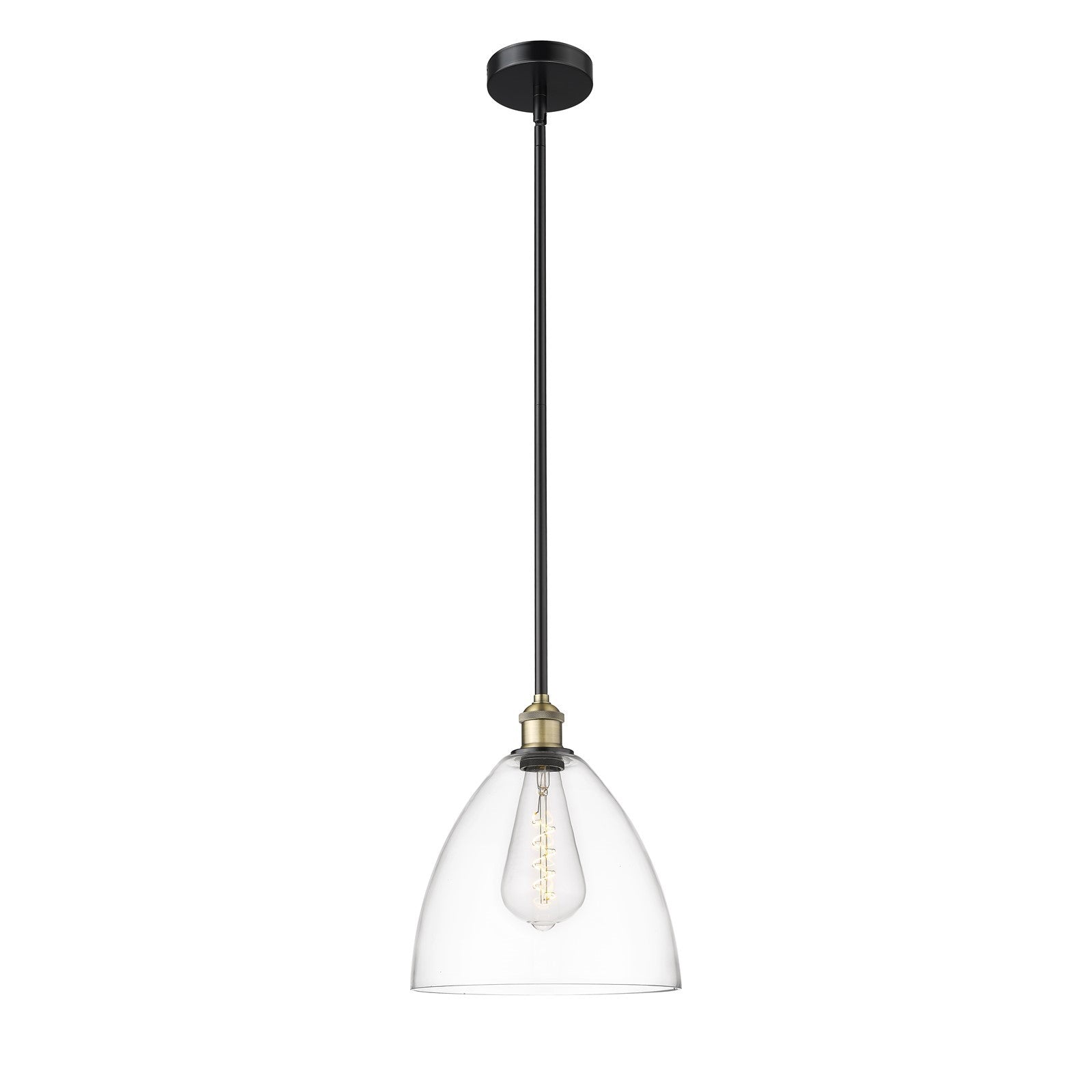 Innovations Bristol 12in 1-Light Mini Pendant | Industrial Black Antique Brass Steel and Clear Glass | Kitchen Island & Dining | Model 616-1S-BAB-GBD-122