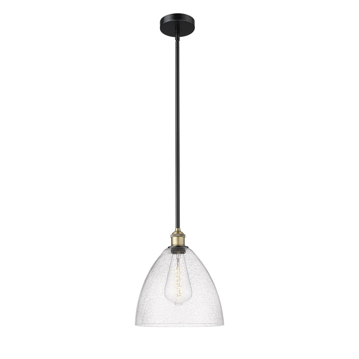 Innovations Bristol 12in 1-Light Mini Pendant | Industrial Black Antique Brass and Seedy Glass | Kitchen Island & Dining Room | Model 616-1S-BAB-GBD-124