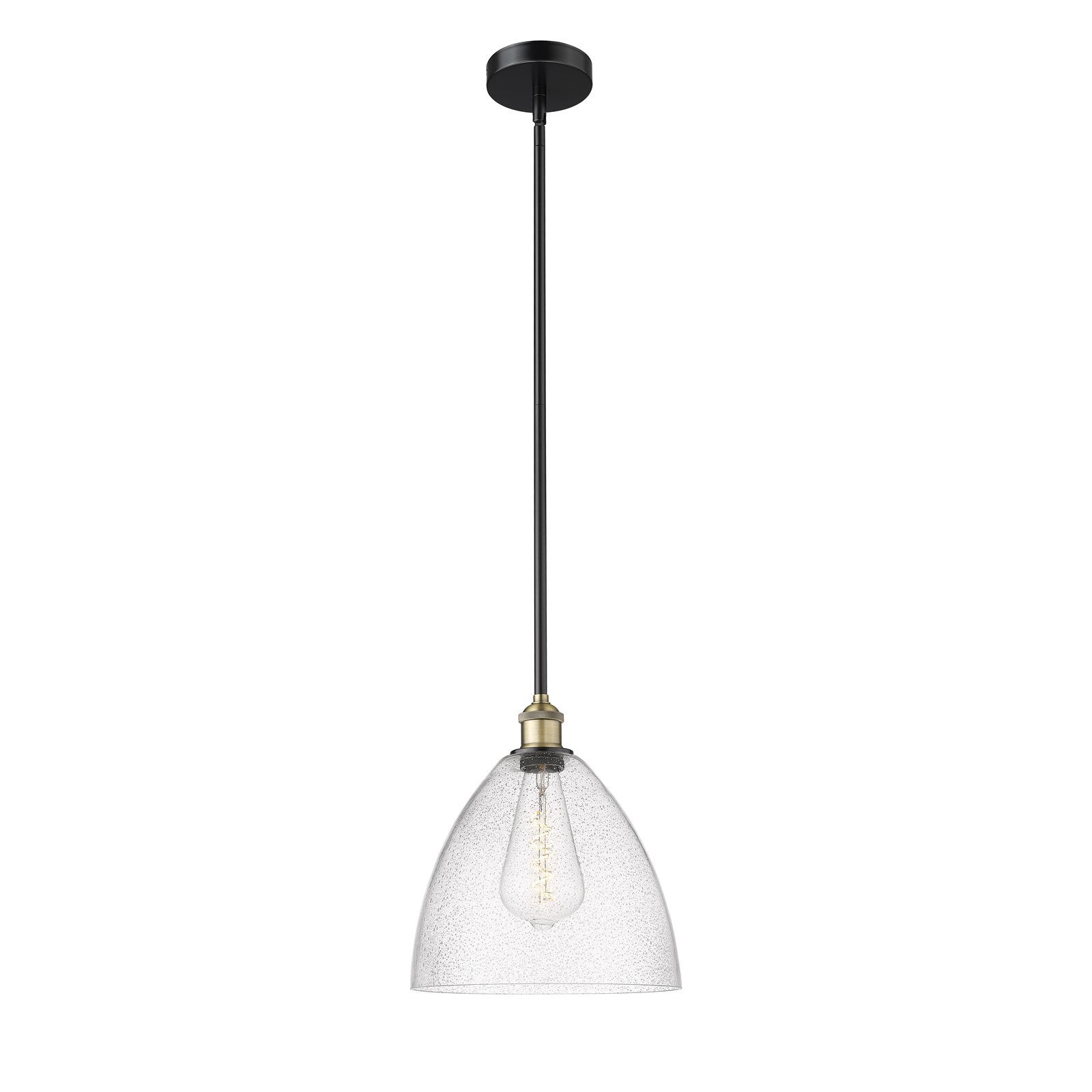 Innovations Bristol 12in 1-Light Mini Pendant | Industrial Black Antique Brass Steel and Seedy Glass | Kitchen Island & | Model 616-1S-BAB-GBD-124-LED