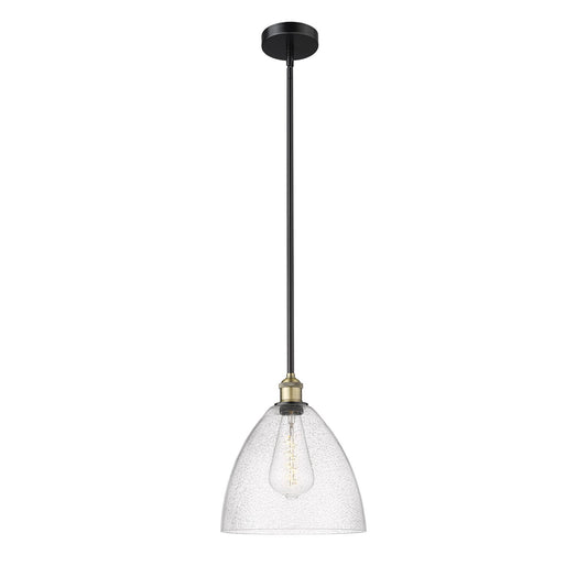 Innovations Bristol 12in 1-Light Mini Pendant | Industrial Black Antique Brass Steel and Seedy Glass | Kitchen Island & | Model 616-1S-BAB-GBD-124-LED