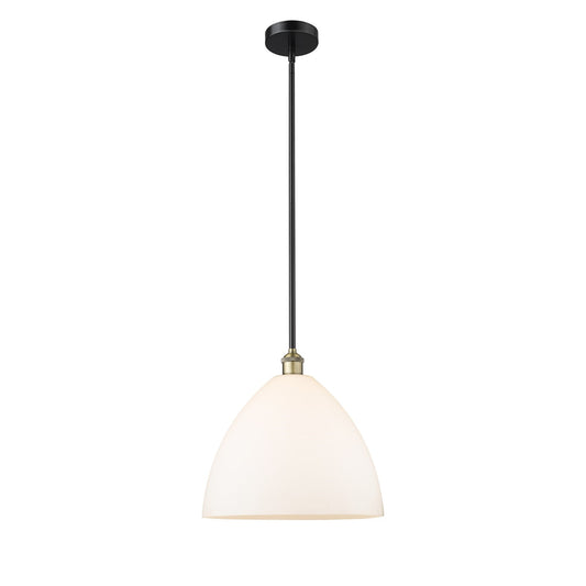 Innovations Bristol 16in 1-Light Pendant | Industrial Black Antique Brass Steel and Matte White Glass | Kitchen Island & | Model 616-1S-BAB-GBD-161-LED