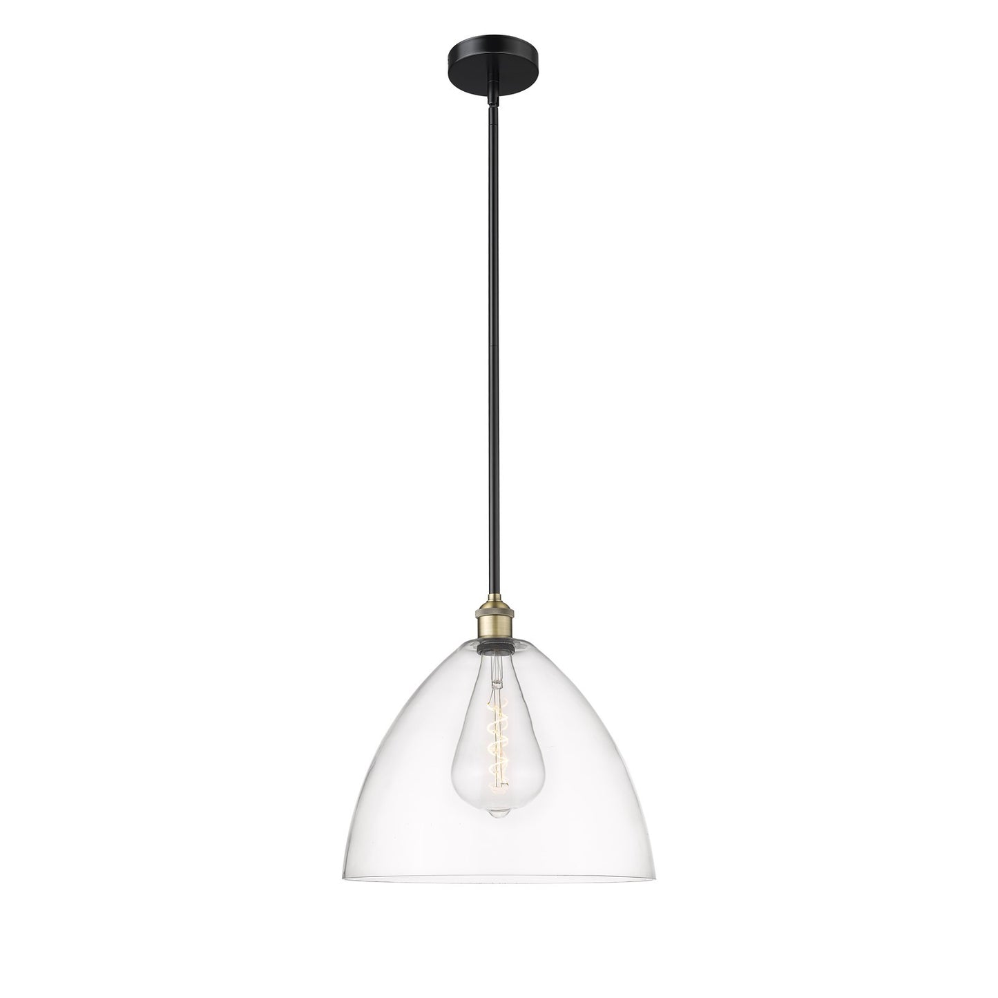 Innovations Bristol 16in 1-Light Pendant | Industrial Black Antique Brass Steel and Clear Glass | Kitchen Island & Dining | Model 616-1S-BAB-GBD-162-LED