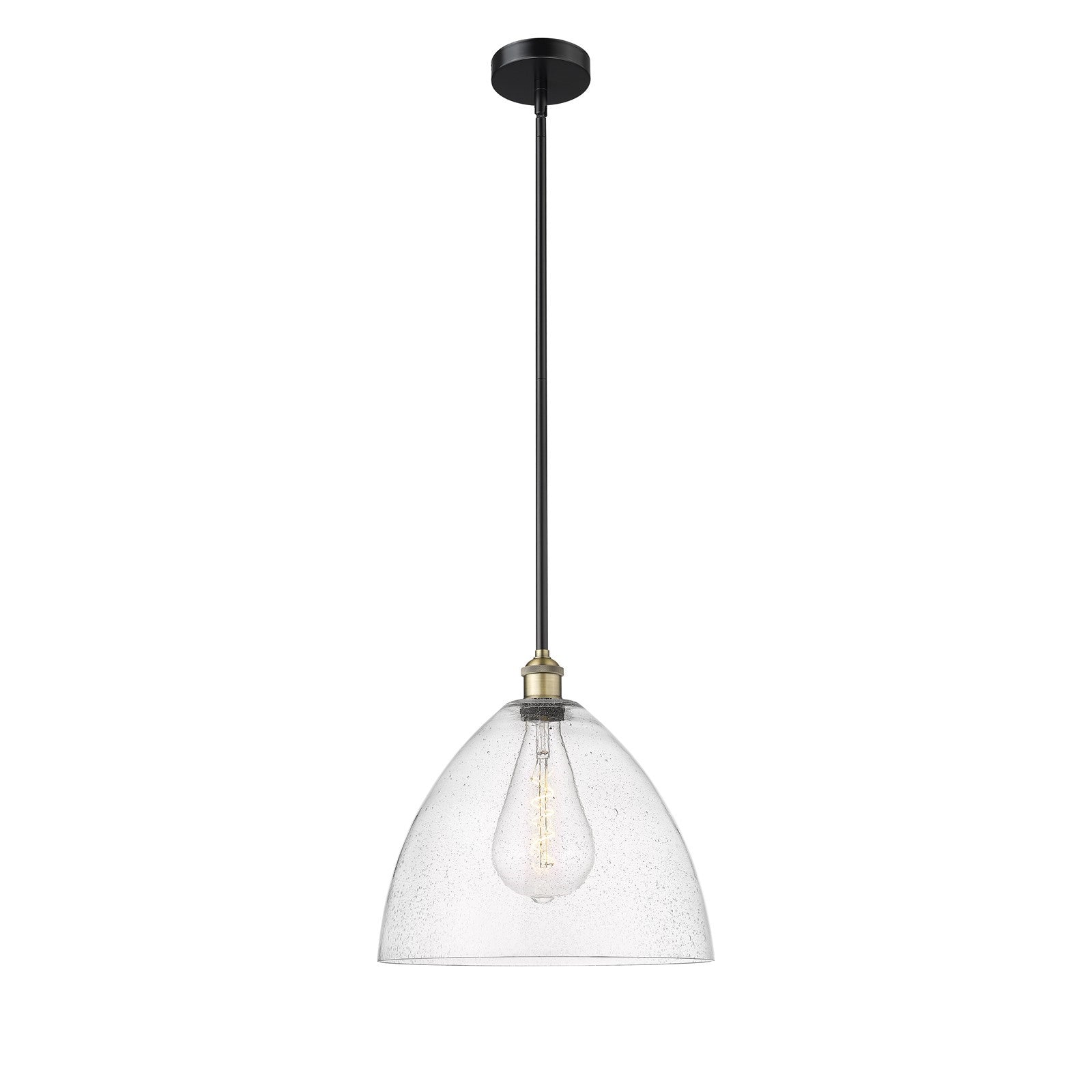 Innovations Bristol 16in 1-Light Pendant | Industrial Black Antique Brass Steel and Seedy Glass | Kitchen Island & Dining | Model 616-1S-BAB-GBD-164-LED