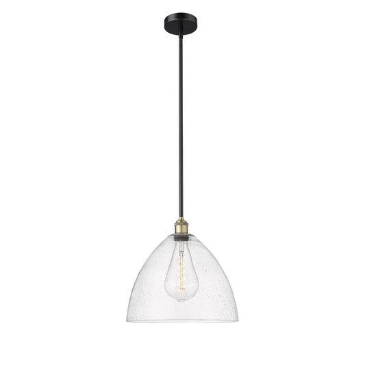 Innovations Bristol 16in 1-Light Pendant | Industrial Black Antique Brass Steel and Seedy Glass | Kitchen Island & Dining | Model 616-1S-BAB-GBD-164-LED