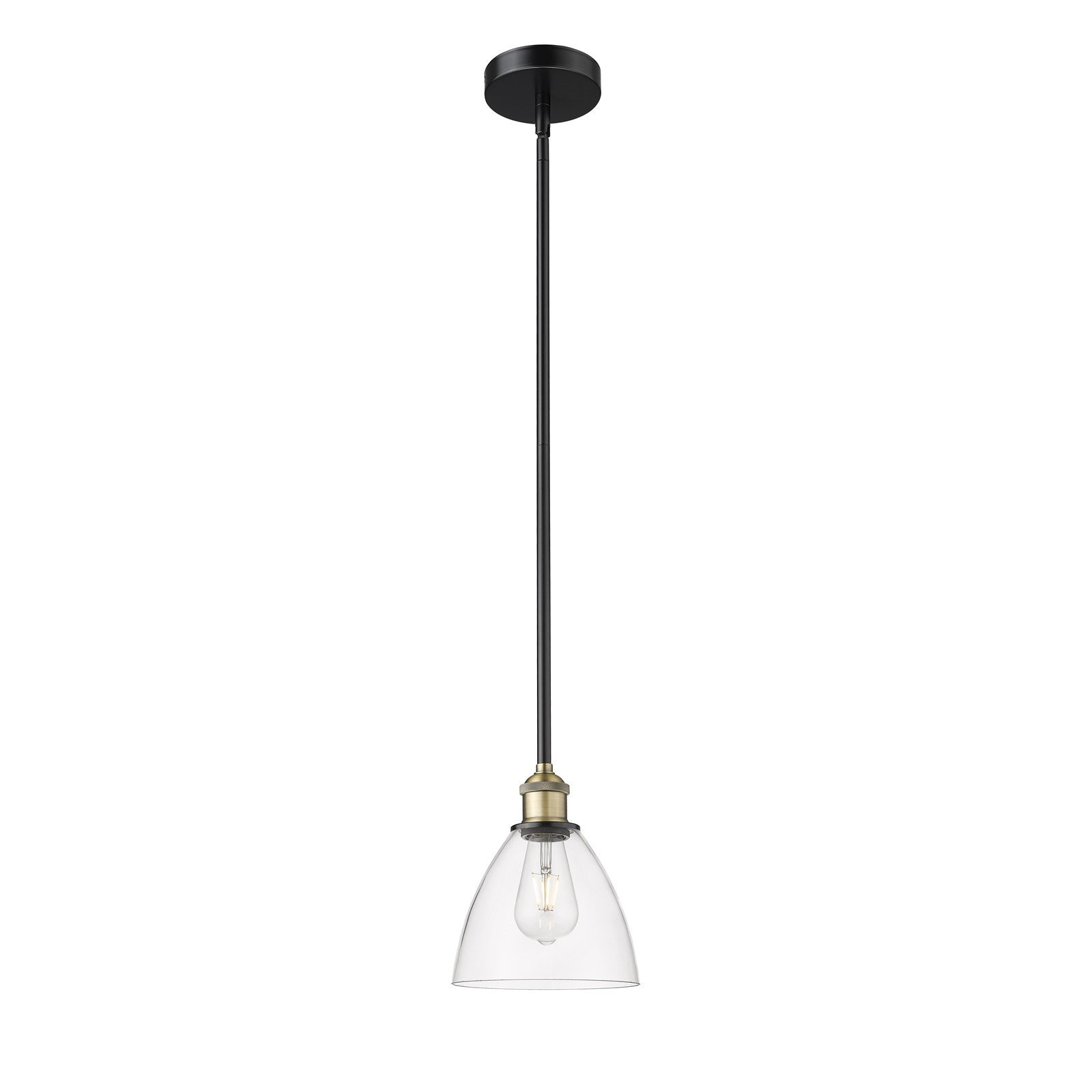 Innovations Bristol 7.5in 1-Light Mini Pendant | Industrial Black Antique Brass Steel and Clear Glass | Kitchen Island & | Model 616-1S-BAB-GBD-752-LED