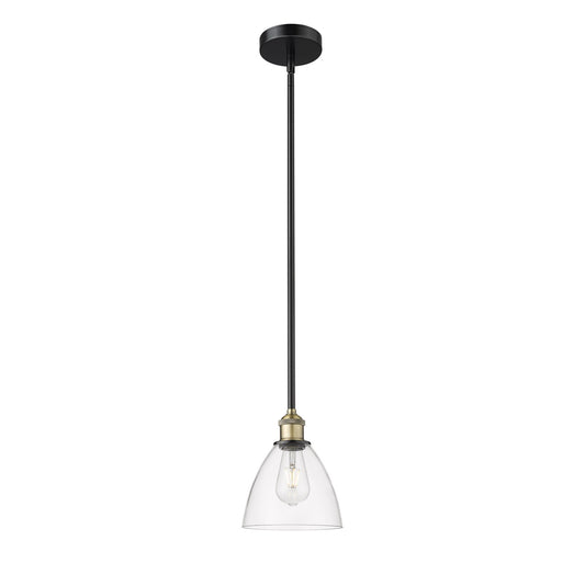 Innovations Bristol 7.5in 1-Light Mini Pendant | Industrial Black Antique Brass Steel and Clear Glass | Kitchen Island & | Model 616-1S-BAB-GBD-752-LED