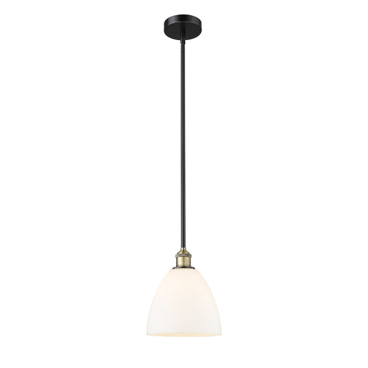 Innovations Bristol 9in 1-Light Mini Pendant | Industrial Black Antique Brass Steel and Matte White Glass | Kitchen Island & | Model 616-1S-BAB-GBD-91