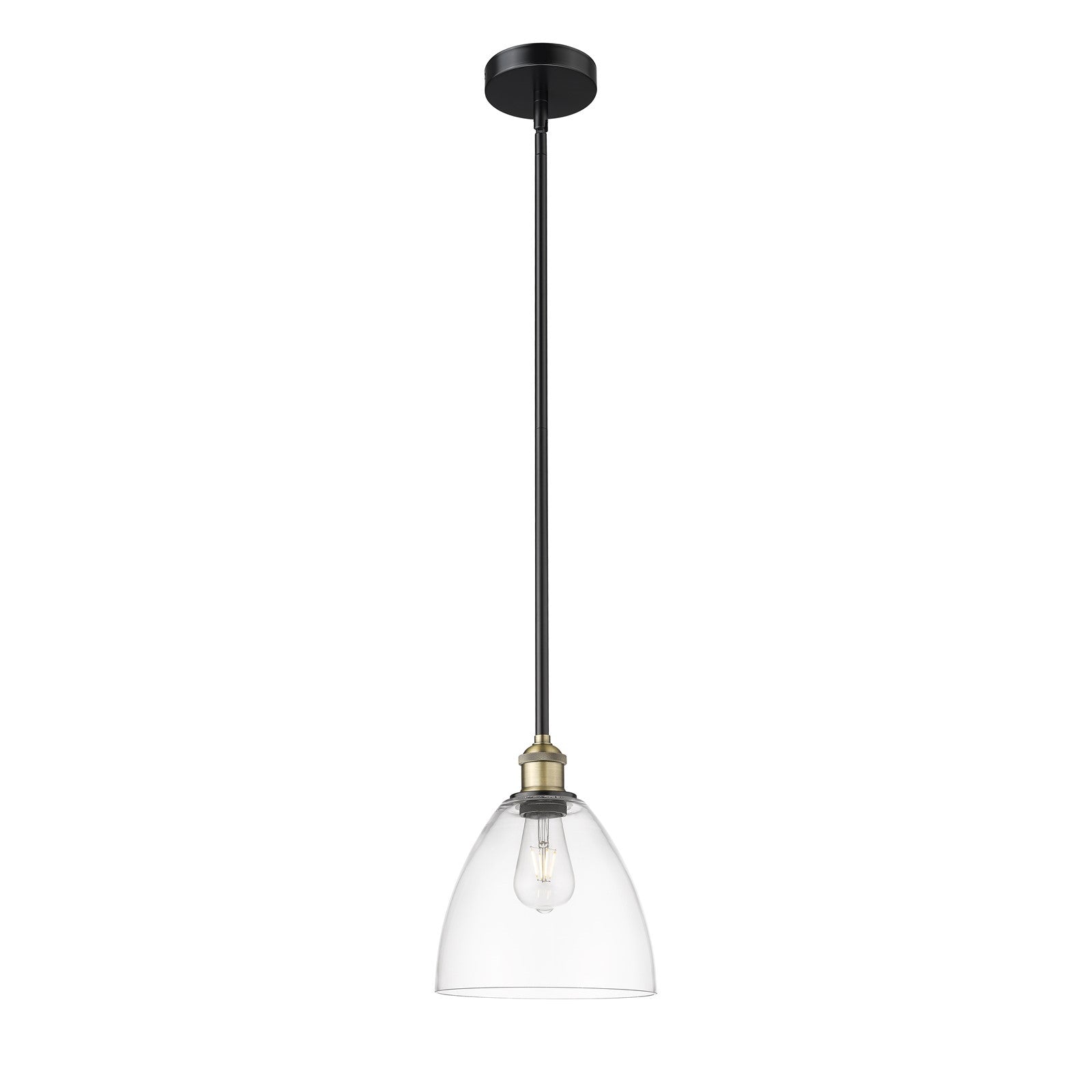 Innovations Bristol 9in 1-Light Mini Pendant | Industrial Black Antique Brass Steel and Clear Glass | Kitchen Island & Dining | Model 616-1S-BAB-GBD-92