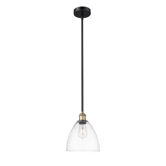 Innovations Bristol 9in 1-Light Mini Pendant | Industrial Black Antique Brass Steel and Clear Glass | Kitchen Island & Dining | Model 616-1S-BAB-GBD-92