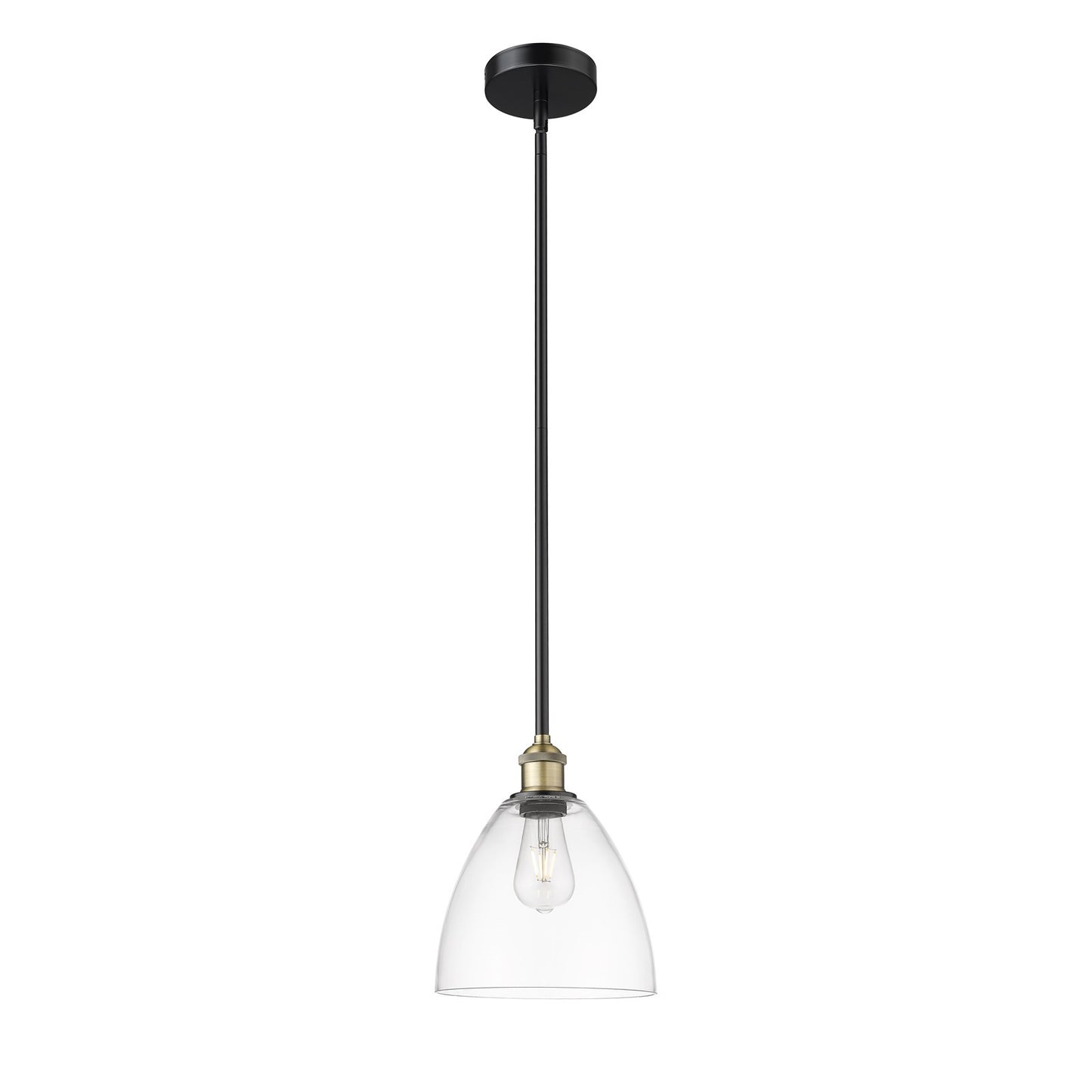 Innovations Bristol 9in 1-Light Mini Pendant | Industrial Black Antique Brass and Clear Glass | Kitchen Island & Dining Room | Model 616-1S-BAB-GBD-92-LED