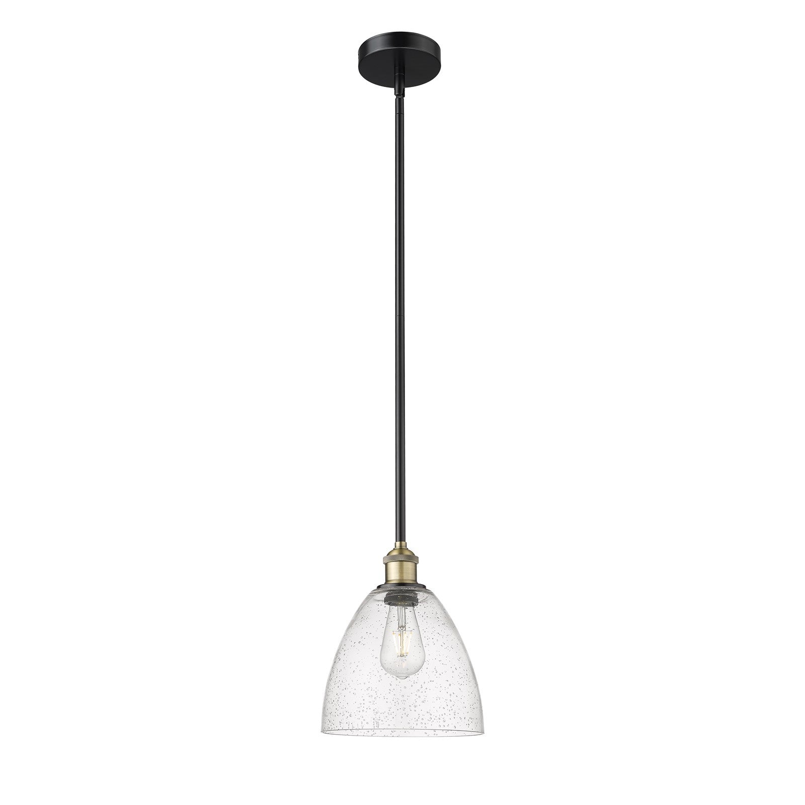 Innovations Bristol 9in 1-Light Mini Pendant | Industrial Black Antique Brass Steel and Seedy Glass | Kitchen Island & Dining | Model 616-1S-BAB-GBD-94