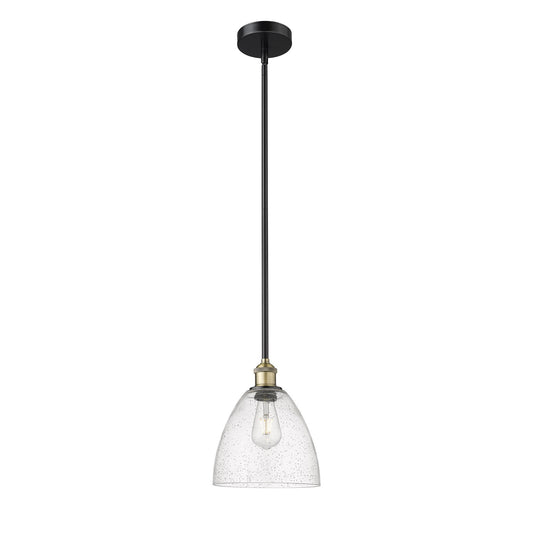 Innovations Bristol 9in 1-Light Mini Pendant | Industrial Black Antique Brass Steel and Seedy Glass | Kitchen Island & | Model 616-1S-BAB-GBD-94-LED