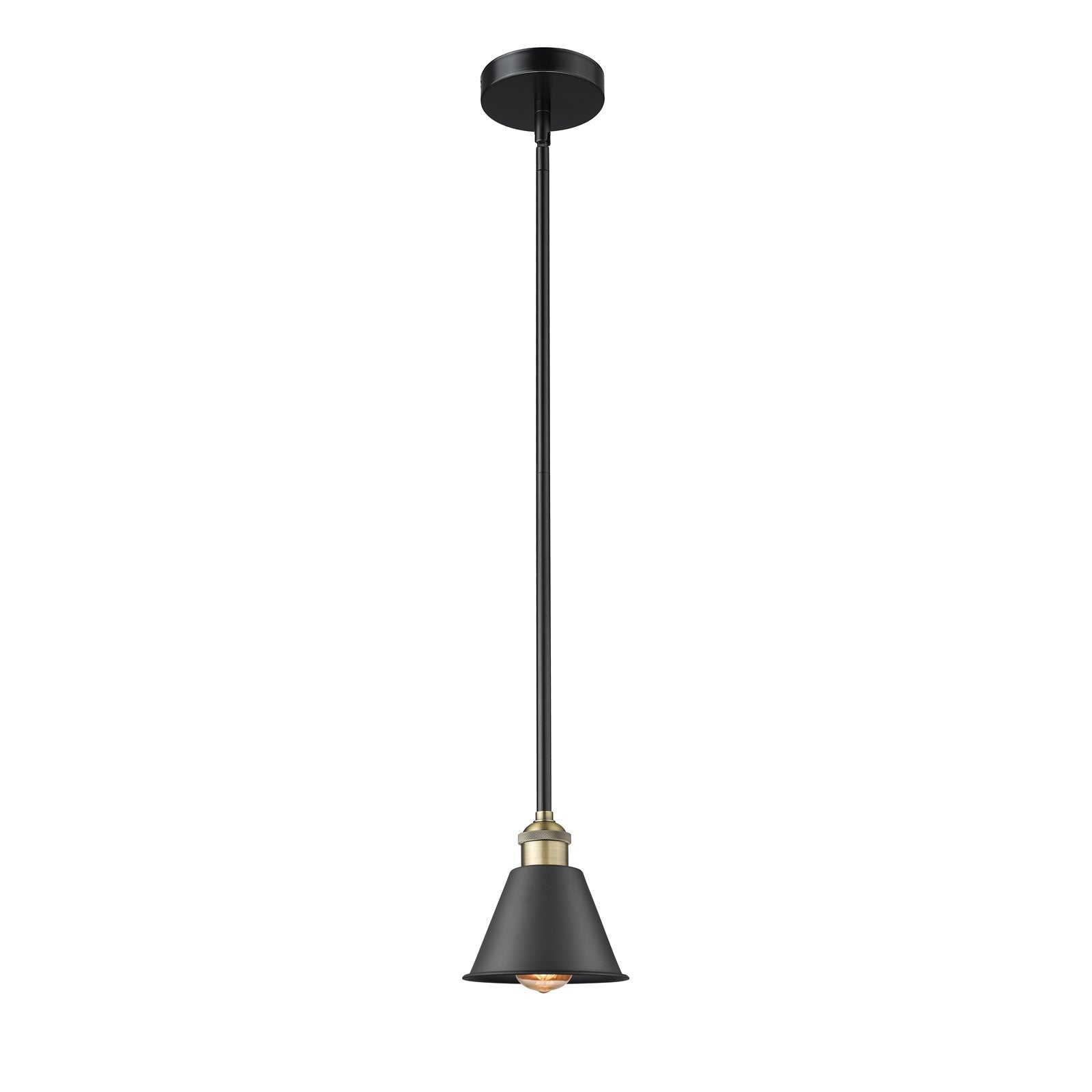 Innovations Smithfield 7in 1-Light Mini Pendant | Industrial Farmhouse Black Antique Brass Steel and Matte Black Metal Shade | Model 616-1S-BAB-M8