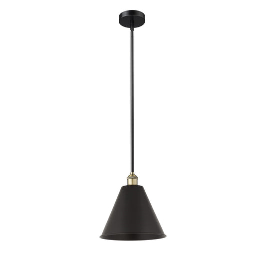 Innovations Berkshire Metal 12in 1-Light Mini Pendant | Industrial Black Antique Brass and Matte Black Metal Shade | Kitchen | Model 616-1S-BAB-MBC-12-BK