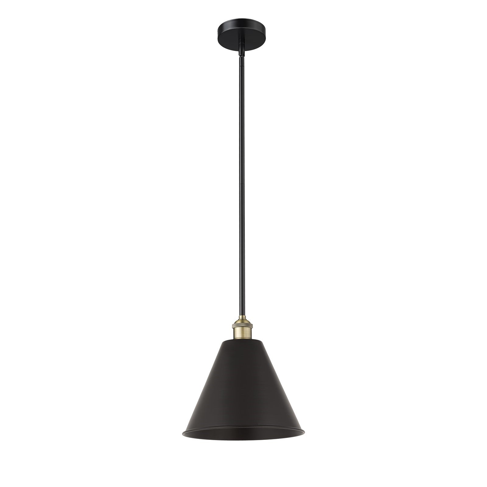 Innovations Berkshire 12in 1-Light Mini Pendant | Industrial Black Antique Brass and Matte Black Metal | Kitchen Island & | Model 616-1S-BAB-MBC-12-BK-LED