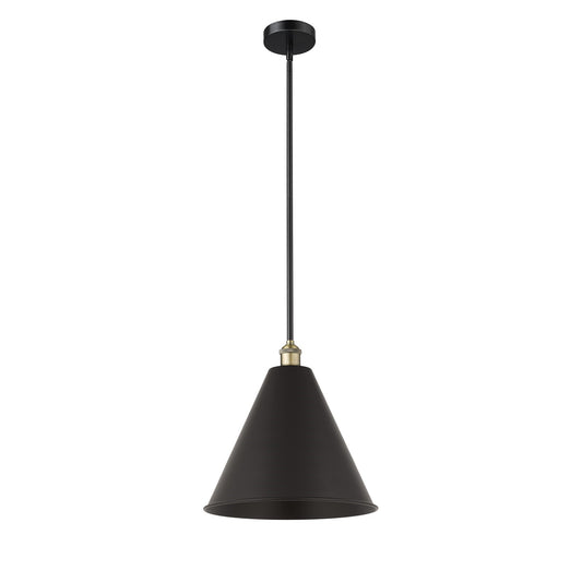 Innovations Berkshire Metal 16in 1-Light Mini Pendant | Industrial Black Antique Brass and Matte Black Metal Shade | Kitchen | Model 616-1S-BAB-MBC-16-BK