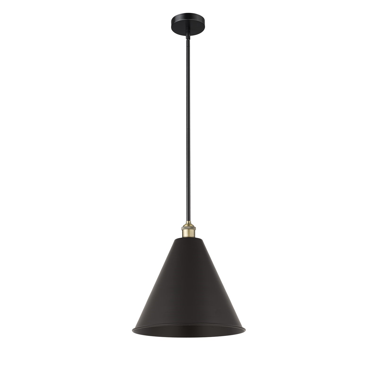 Innovations Berkshire 16in 1-Light Mini Pendant | Industrial Black Antique Brass and Matte Black Metal | Kitchen Island & | Model 616-1S-BAB-MBC-16-BK-LED