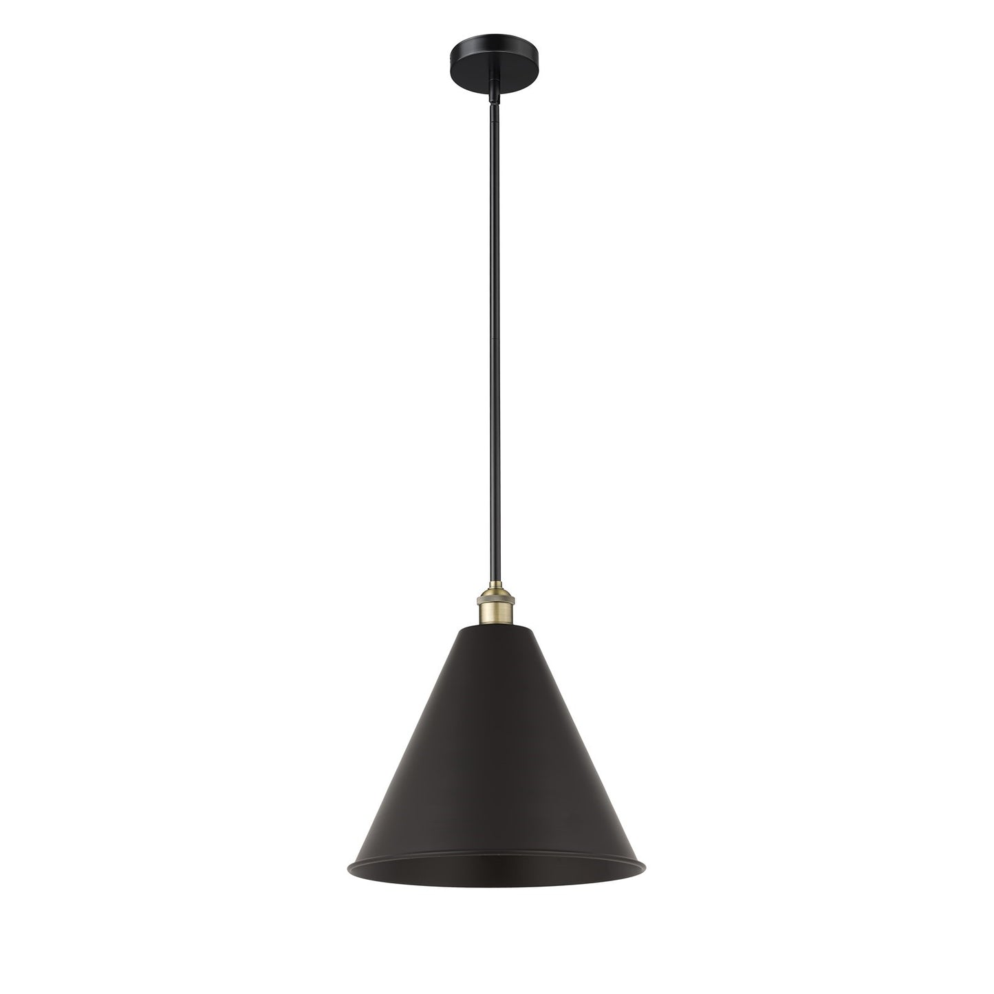 Innovations Berkshire 16in 1-Light Mini Pendant | Industrial Black Antique Brass and Matte Black Metal | Kitchen Island & | Model 616-1S-BAB-MBC-16-BK-LED