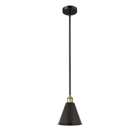 Innovations Berkshire 8in 1-Light Mini Pendant | Industrial Black Antique Brass and Matte Black Metal | Kitchen Island & | Model 616-1S-BAB-MBC-8-BK