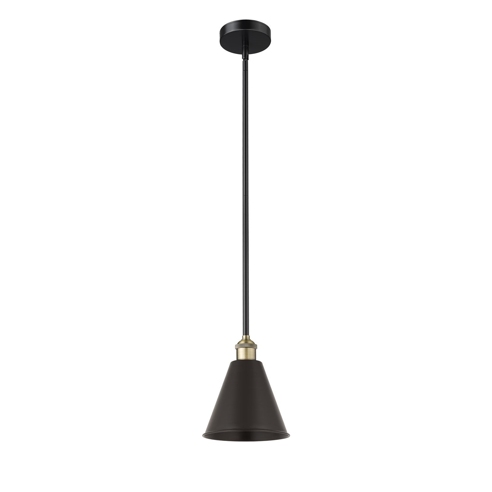 Innovations Berkshire 8in 1-Light Mini Pendant | Industrial Black Antique Brass and Matte Black Metal Shade | Kitchen | Model 616-1S-BAB-MBC-8-BK-LED