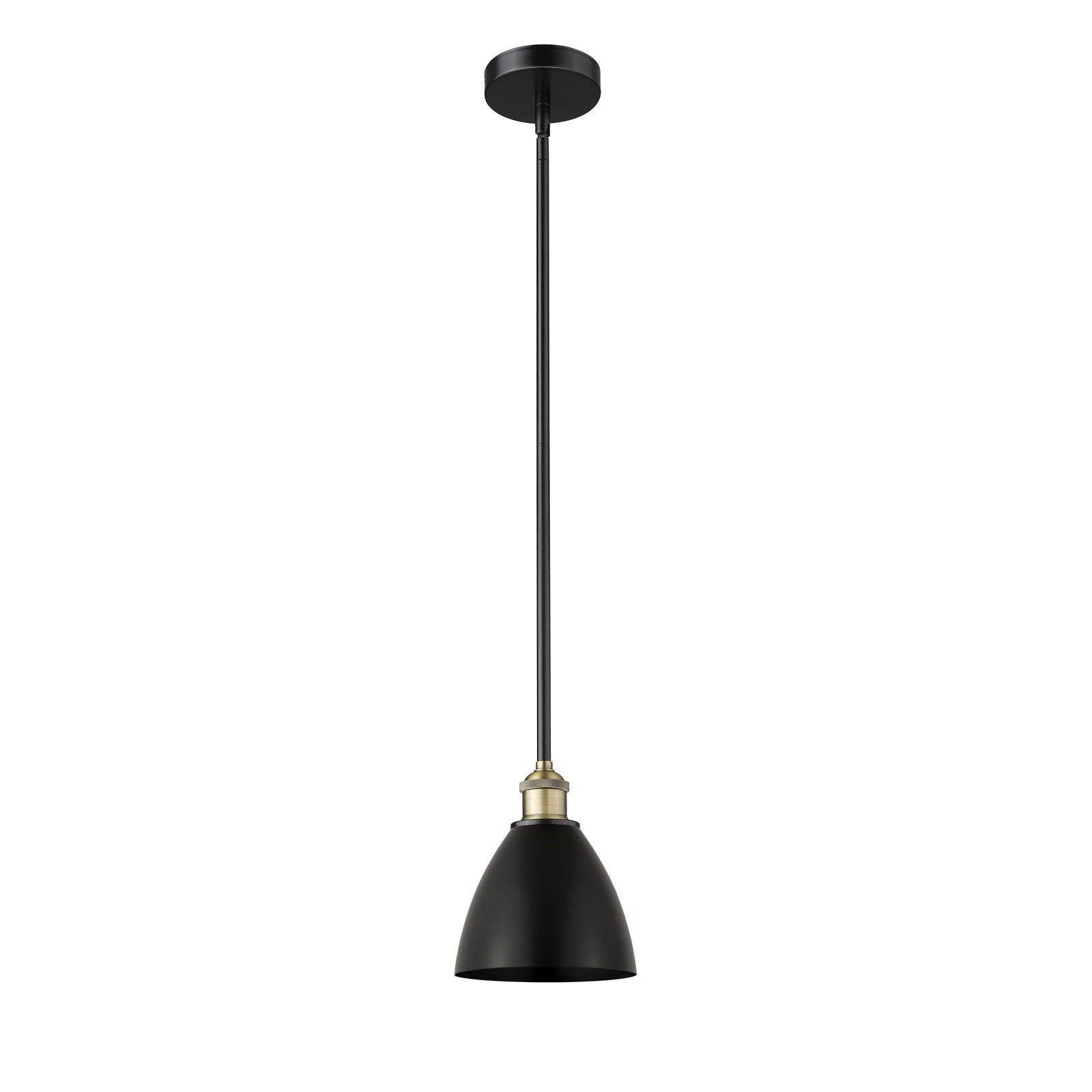 Innovations Bristol 8in 1-Light Mini Pendant | Industrial Black Antique Brass and Matte Black Metal Shade | Kitchen Island & | Model 616-1S-BAB-MBD-75-BK