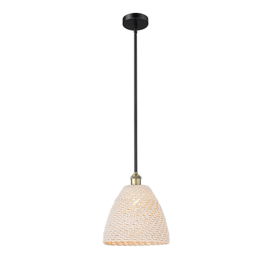 Innovations Bristol Natural 12in 1-Light Mini Pendant | Farmhouse Black Antique Brass Steel and Cast Brass Natural Fiber | Model 616-1S-BAB-NBD-12-NAT