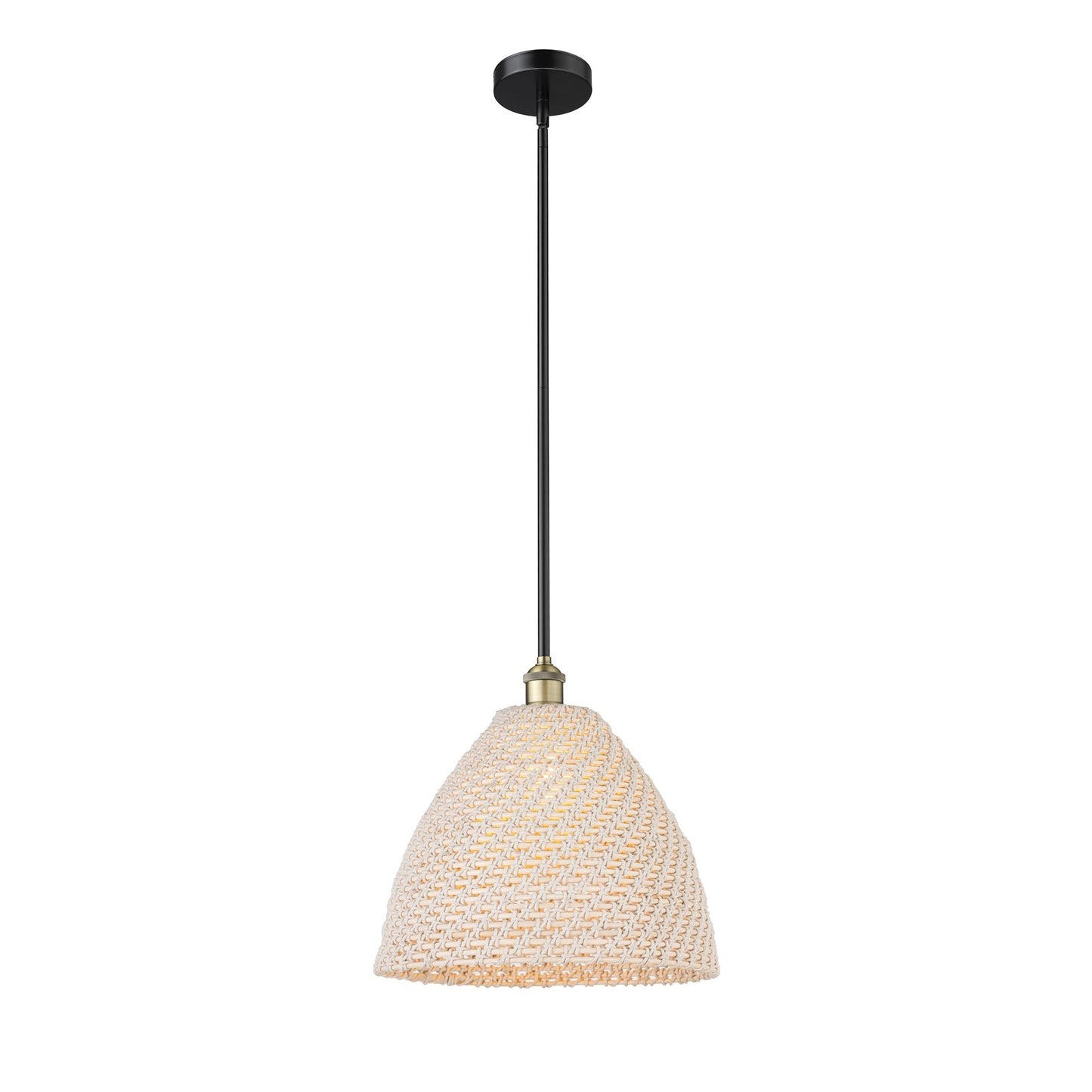 Innovations Bristol Natural 16in 1-Light Mini Pendant | Farmhouse Black Antique Brass and Natural Fiber Dome Shade | Kitchen | Model 616-1S-BAB-NBD-16-NAT