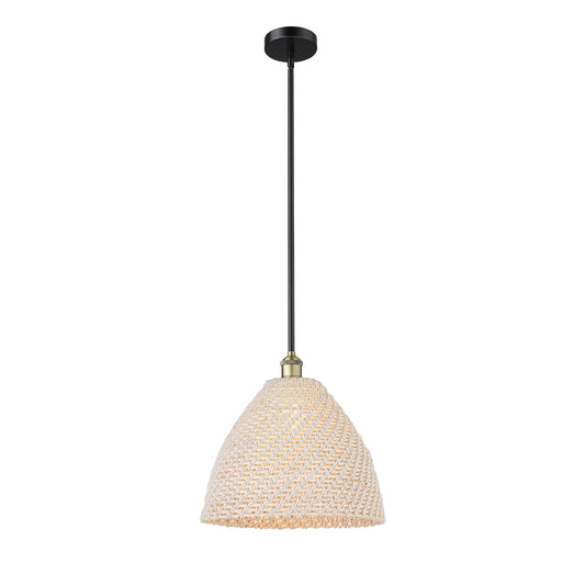 Innovations Bristol Natural 16in 1-Light Mini Pendant | Farmhouse Black Antique Brass and Natural Fiber Dome Shade | Kitchen | Model 616-1S-BAB-NBD-16-NAT