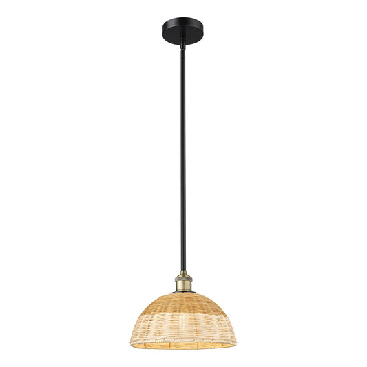 Innovations Bristol Natural II 12in 1-Light Mini Pendant | Industrial Black Antique Brass and Natural Fiber Shade | Kitchen | Model 616-1S-BAB-NBD2-12-NAT