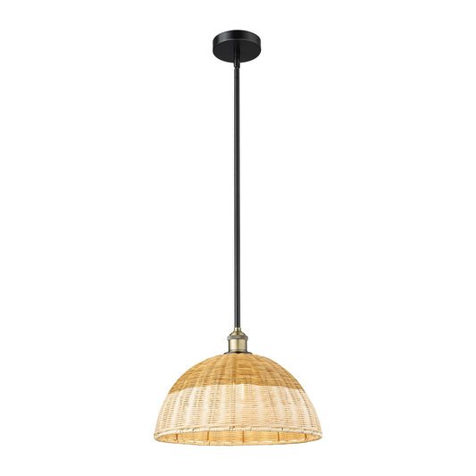 Innovations Bristol Natural II 16in 1-Light Mini Pendant | Industrial Black Antique Brass and Natural Fiber Shade | Kitchen | Model 616-1S-BAB-NBD2-16-NAT