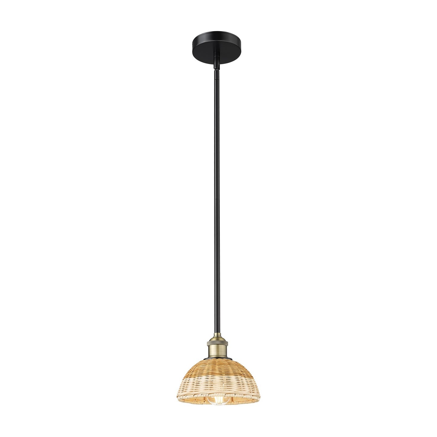 Innovations Bristol Natural II 1-Light Mini Pendant | Industrial Black Antique Brass Steel and Natural Fiber Shade | Model 616-1S-BAB-NBD2-75-NAT