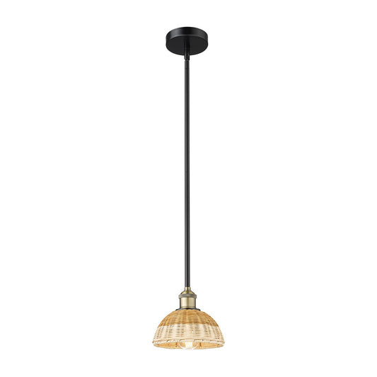 Innovations Bristol Natural II 1-Light Mini Pendant | Industrial Black Antique Brass Steel and Natural Fiber Shade | Model 616-1S-BAB-NBD2-75-NAT