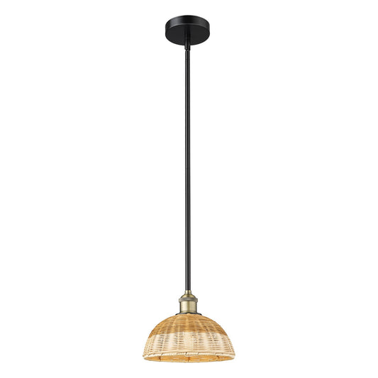 Innovations Bristol Natural II 9in 1-Light Mini Pendant | Industrial Black Antique Brass and Natural Fiber | Kitchen Island | Model 616-1S-BAB-NBD2-9-NAT