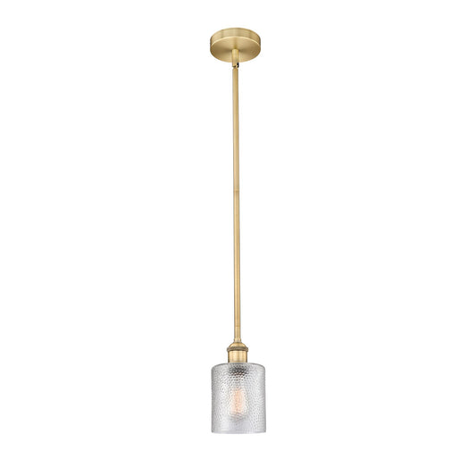 Innovations Cobbleskill 5in 1-Light Mini Pendant | Industrial Brushed Brass and Clear Cobbleskill Glass | Kitchen Island & Dining | Model 616-1S-BB-G112