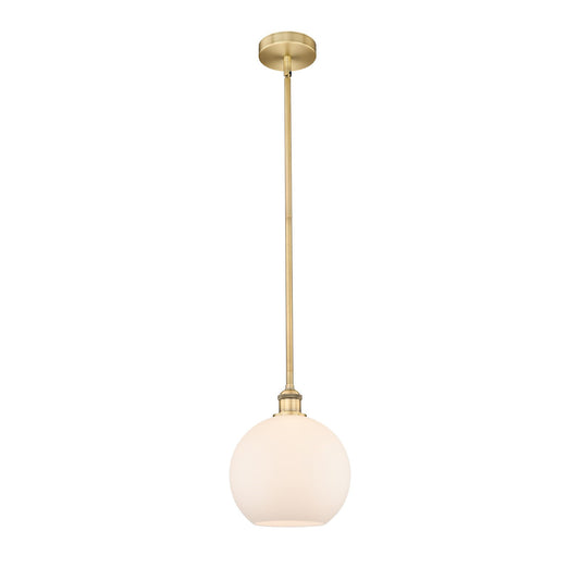 Innovations Athens 10in 1-Light Mini Pendant | Industrial Brushed Brass and Matte White Glass | Kitchen Island & Dining Room | Model 616-1S-BB-G121-10