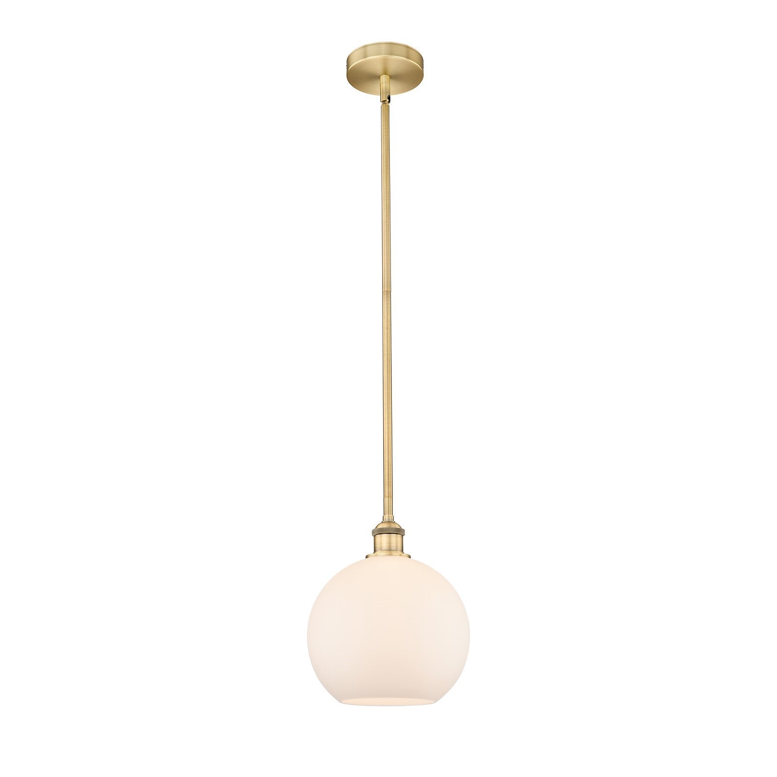 Innovations Athens 10in 1-Light Mini Pendant | Industrial Brushed Brass Steel and Matte White Glass | Kitchen Island & | Model 616-1S-BB-G121-10-LED