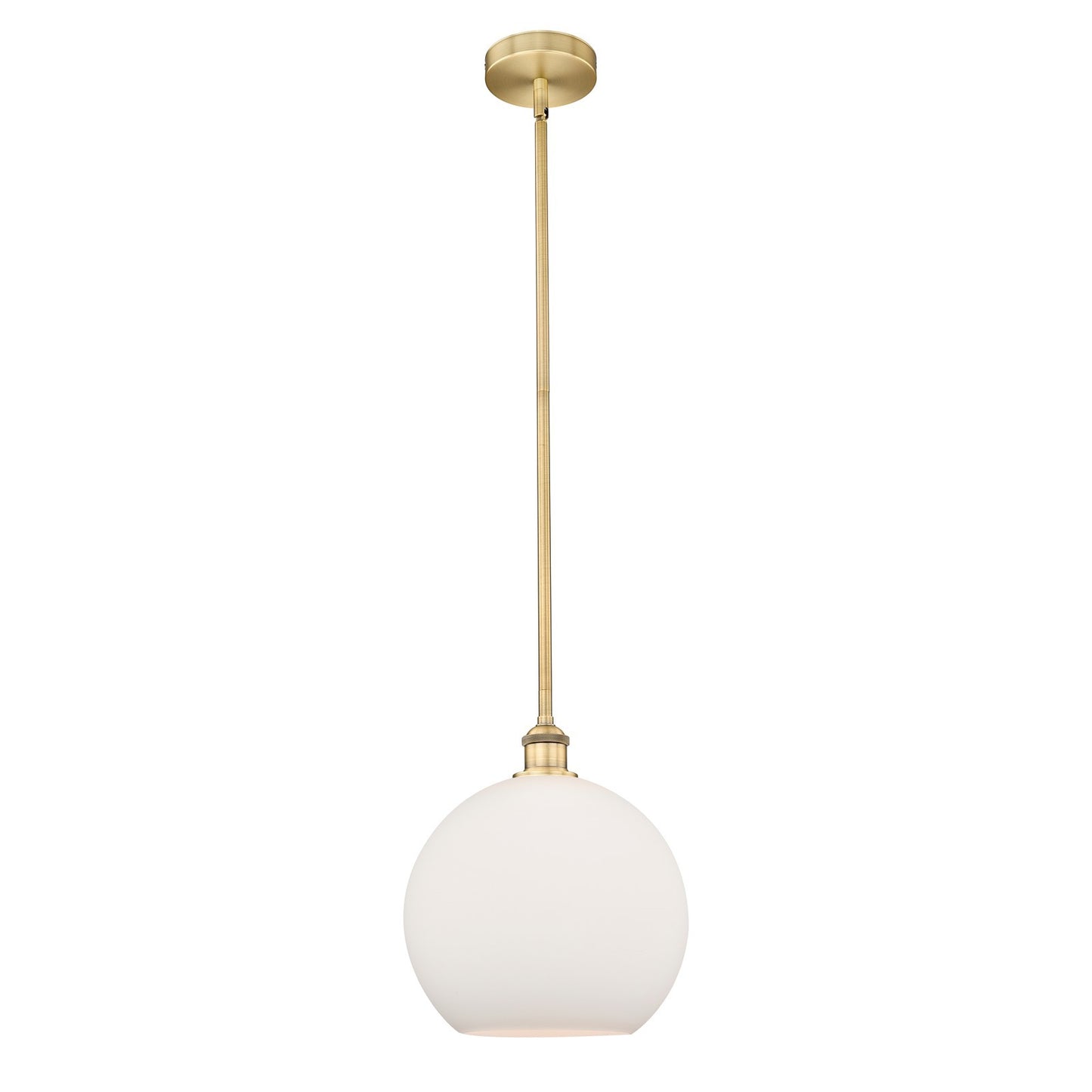 Innovations Athens 12in 1-Light Mini Pendant | Industrial Brushed Brass Steel and Matte White Glass | Kitchen Island & Dining | Model 616-1S-BB-G121-12
