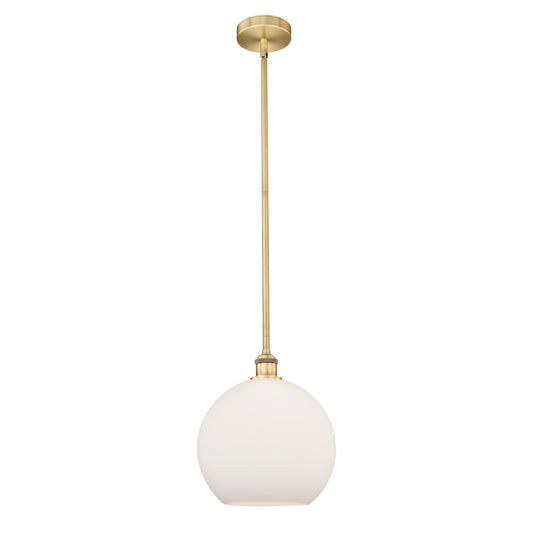 Innovations Athens 12in 1-Light Mini Pendant | Industrial Brushed Brass Steel and Matte White Glass | Kitchen Island & Dining | Model 616-1S-BB-G121-12