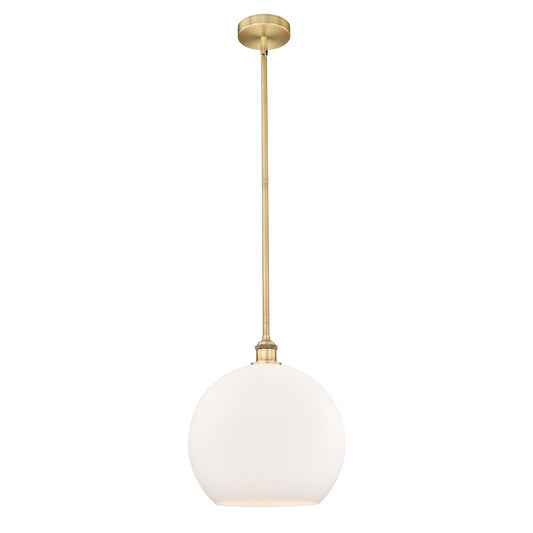 Innovations Athens 14in 1-Light Pendant | Industrial Brushed Brass Steel and Matte White Glass | Kitchen Island & Dining | Model 616-1S-BB-G121-14-LED