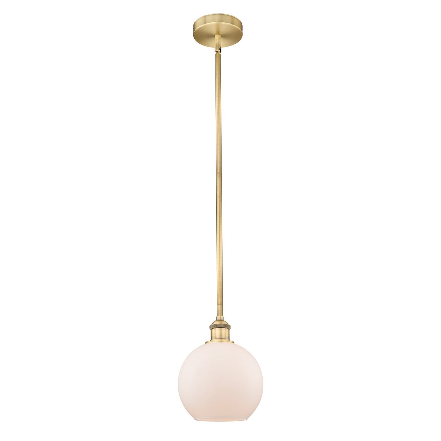 Innovations Athens 8in 1-Light Mini Pendant | Industrial Brushed Brass Steel and Matte White Frosted Glass | Kitchen Island & | Model 616-1S-BB-G121-8